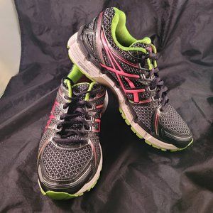 Asics GEL Kayano 19 Black Pink Green Running Shoes Women's Size 9.0 T350N